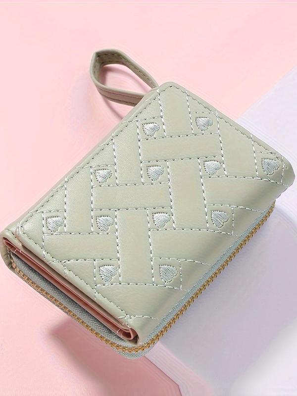 Women's Fashionable Heart Embroidered Short Wallet, Casual Multi Card Slot Card Holder, Simple All-match Bifold Wallet for Daily Life