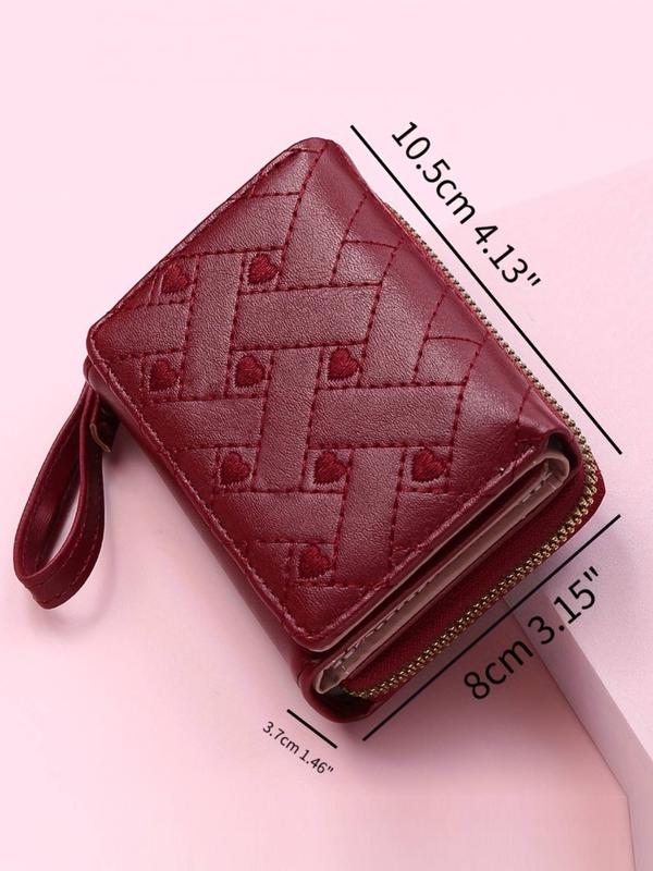 Women's Fashionable Heart Embroidered Short Wallet, Casual Multi Card Slot Card Holder, Simple All-match Bifold Wallet for Daily Life