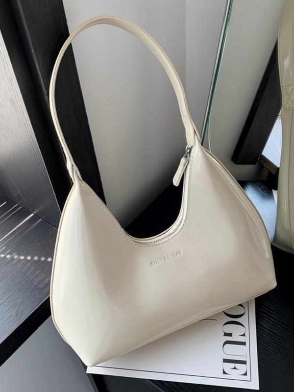 Women's Solid Color Shoulder Bag, Fashionable PU Leather Zipper Underarm Bag for Daily Used, Casual Trendy Versatile High-quality Daily Commuting Bag