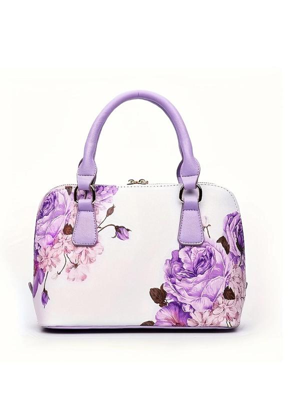 Fashion Floral Pattern Handbag, Vintage Elegant Pu Leather Shoulder Bag for Women, Casual Matching Crossbody Bag for Daily Used