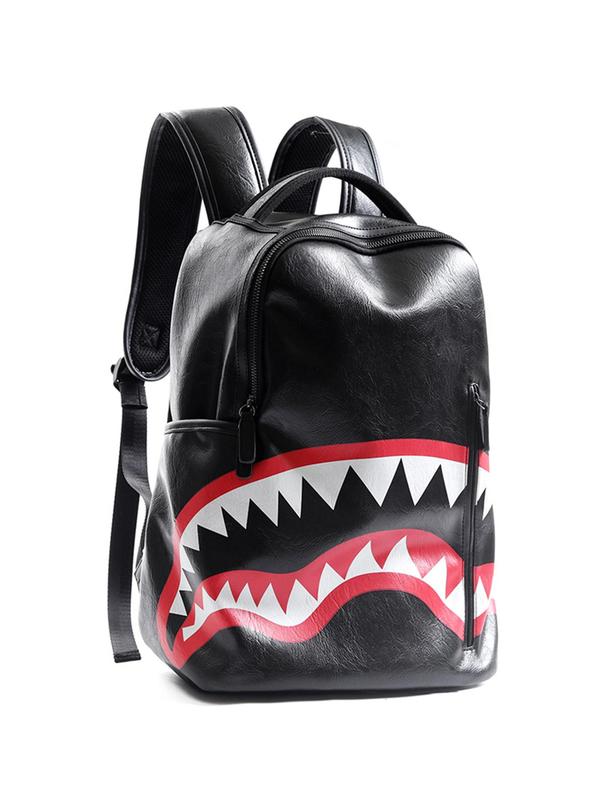 Fashionable Cartoon Shark Mouth Print Backpack, Large Capacity Waterproof Portable Backpack, Casual Trendy Versatile High-quality Daily Commuting Bag