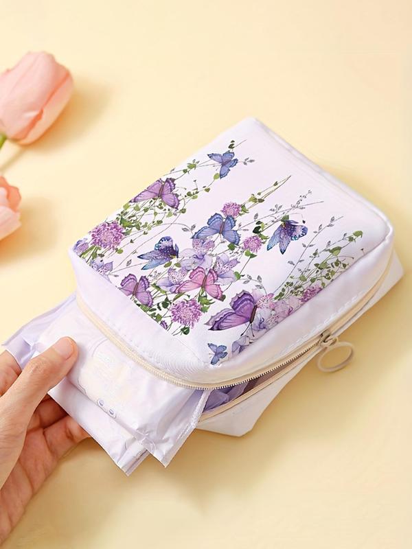 Butterfly & Floral Pattern Makeup Bag, Lightweight Tissue Bag, Portable Cosmetic Storage Box for Women