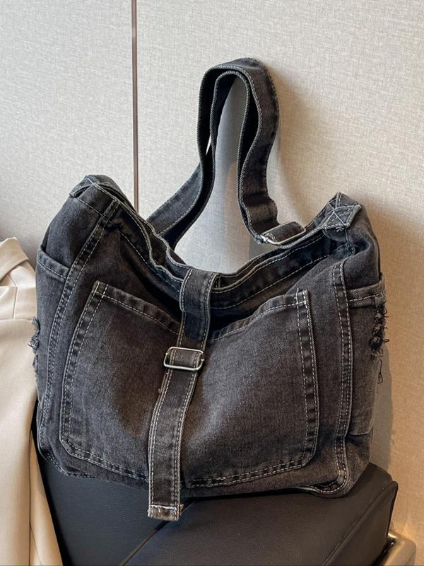 Women's Elegant Denim Tote Bag, Fashionable Large Capacity Lightweight Cloth Bag, Versatile Crossbody Bag for Going Out, Dating, Shopping, Daily Matching, Office, Class