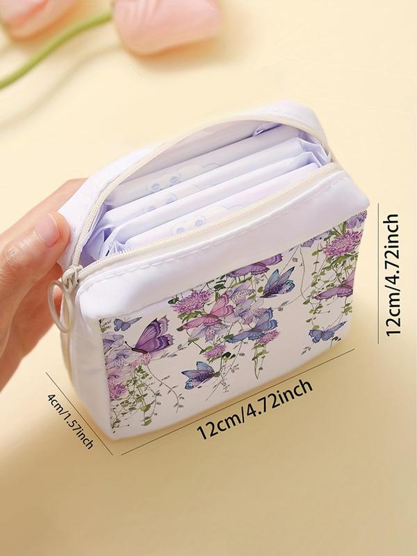 Butterfly & Floral Pattern Makeup Bag, Lightweight Tissue Bag, Portable Cosmetic Storage Box for Women