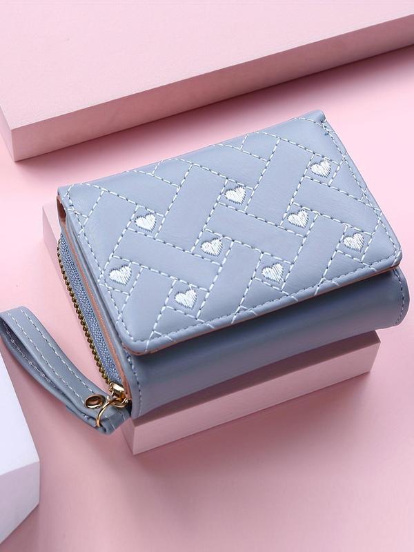 Women's Fashionable Heart Embroidered Short Wallet, Casual Multi Card Slot Card Holder, Simple All-match Bifold Wallet for Daily Life