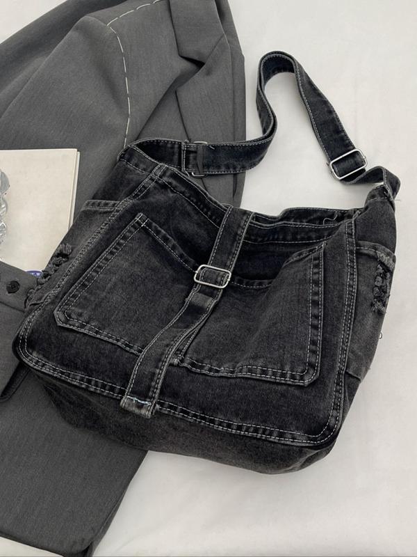 Women's Elegant Denim Tote Bag, Fashionable Large Capacity Lightweight Cloth Bag, Versatile Crossbody Bag for Going Out, Dating, Shopping, Daily Matching, Office, Class