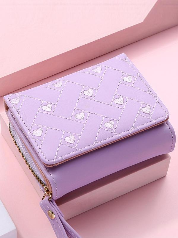 Women's Fashionable Heart Embroidered Short Wallet, Casual Multi Card Slot Card Holder, Simple All-match Bifold Wallet for Daily Life