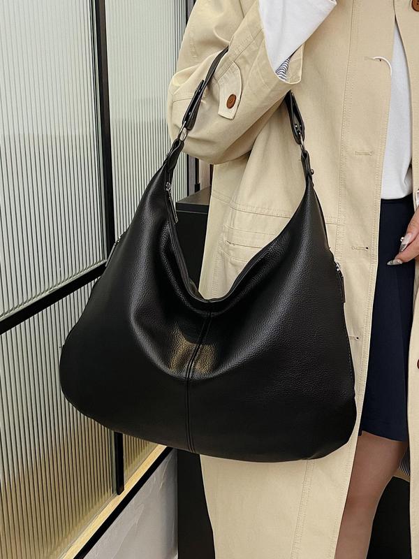 Women's Solid Color Tote Bag, Fashionable Large Capacity Shoulder Bag for Work & Daily Used, Casual Trendy Versatile High-quality Daily Commuting Bag