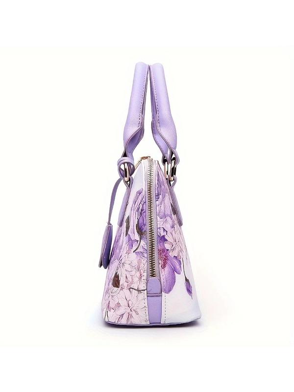 Fashion Floral Pattern Handbag, Vintage Elegant Pu Leather Shoulder Bag for Women, Casual Matching Crossbody Bag for Daily Used