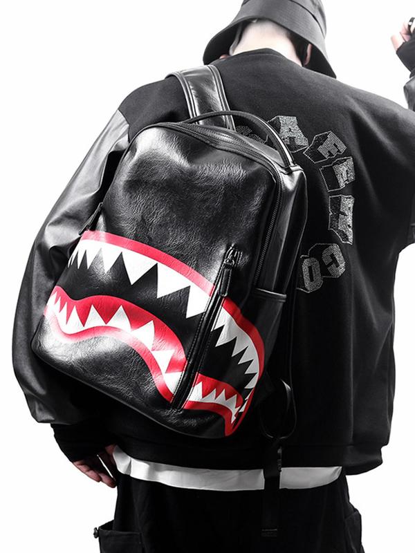 Fashionable Cartoon Shark Mouth Print Backpack, Large Capacity Waterproof Portable Backpack, Casual Trendy Versatile High-quality Daily Commuting Bag