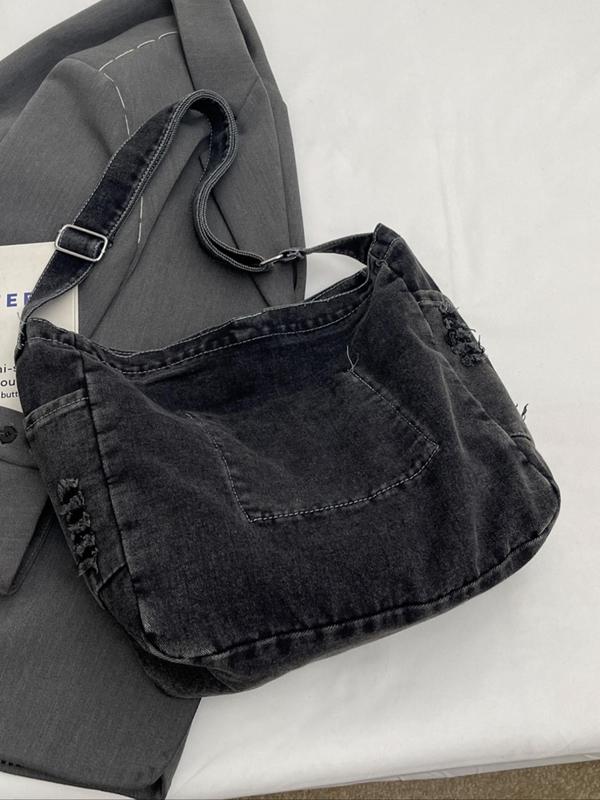 Women's Elegant Denim Tote Bag, Fashionable Large Capacity Lightweight Cloth Bag, Versatile Crossbody Bag for Going Out, Dating, Shopping, Daily Matching, Office, Class