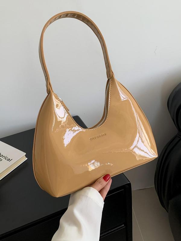 Women's Solid Color Shoulder Bag, Fashionable PU Leather Zipper Underarm Bag for Daily Used, Casual Trendy Versatile High-quality Daily Commuting Bag