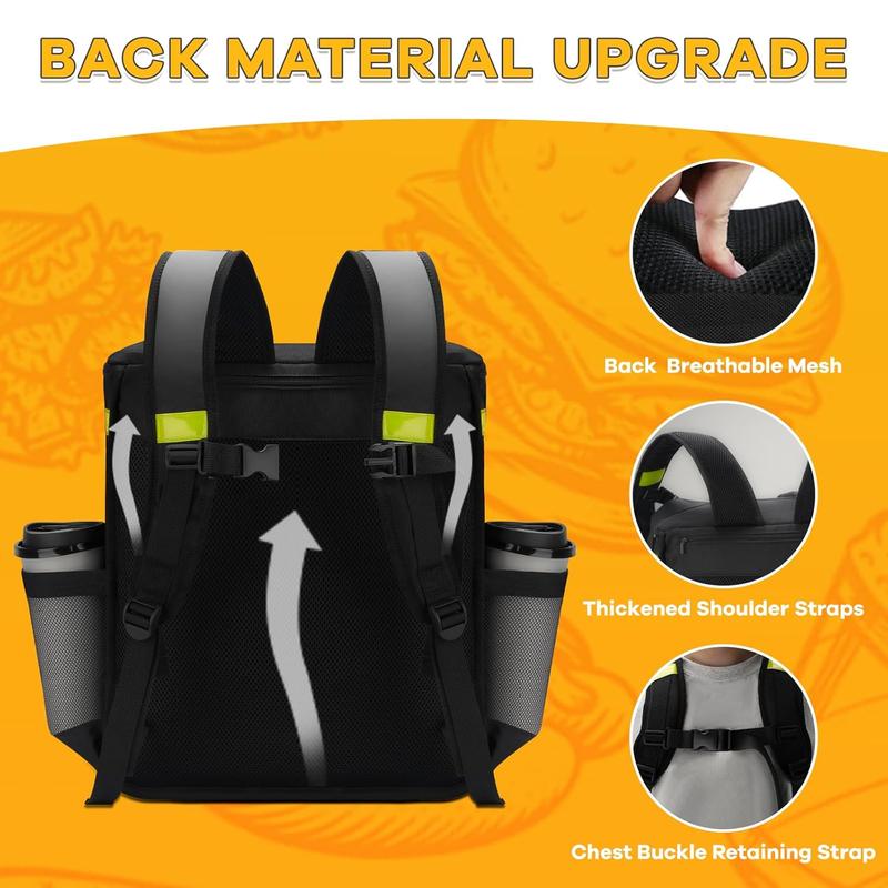 Food Delivery Backpack, Expandable Insulated Food Delivery Backpack with 7 Cup Holders, Extra Large Pizza Bags For Delivery Bike with Reflective Strip Fis for Uber Eat, Grubhub, Doordash, Black