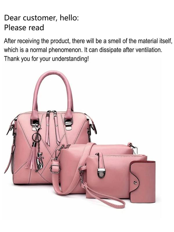 Women's Fashionable Elegant Bag Set, Including Random Pattern Patchwork Tote Bag & Crossbody Bag & Card Holder & Wristlet Bag, Trendy All-match Bag Set for Travel Work Essentials