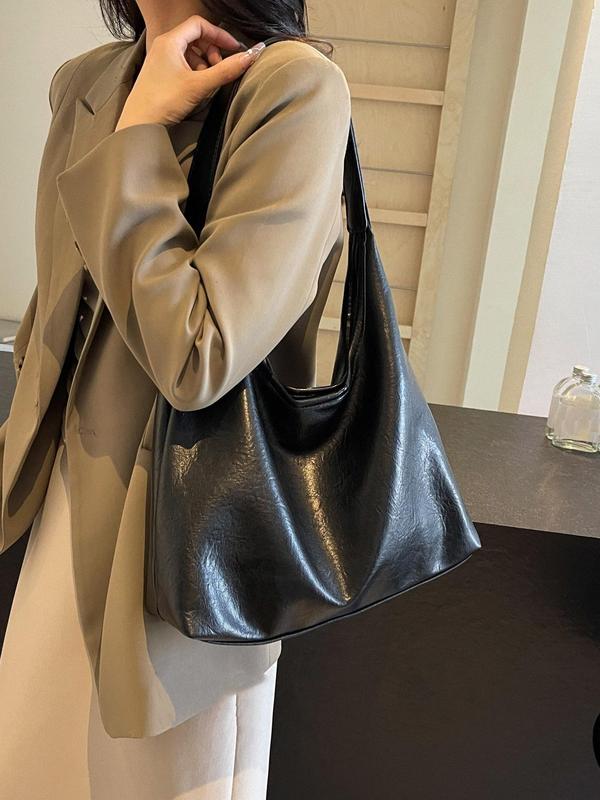 Women's Solid Color Tote Bag, Large Capacity Hobo Bag for Work & Daily Used, Casual Trendy Versatile High-quality Daily Commuting Bag, Girl Fashionable Shopping Bag