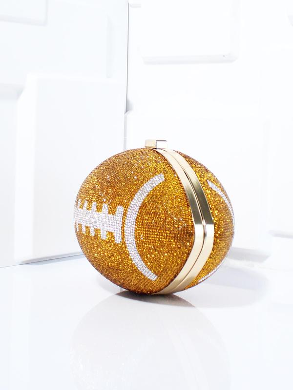 Women's Elegant Rhinestone Decorated Football Shaped Evening Bag, Exquisite Trendy Chain Strap Crossbody Bag, Fashionable Bag for Party Decoration