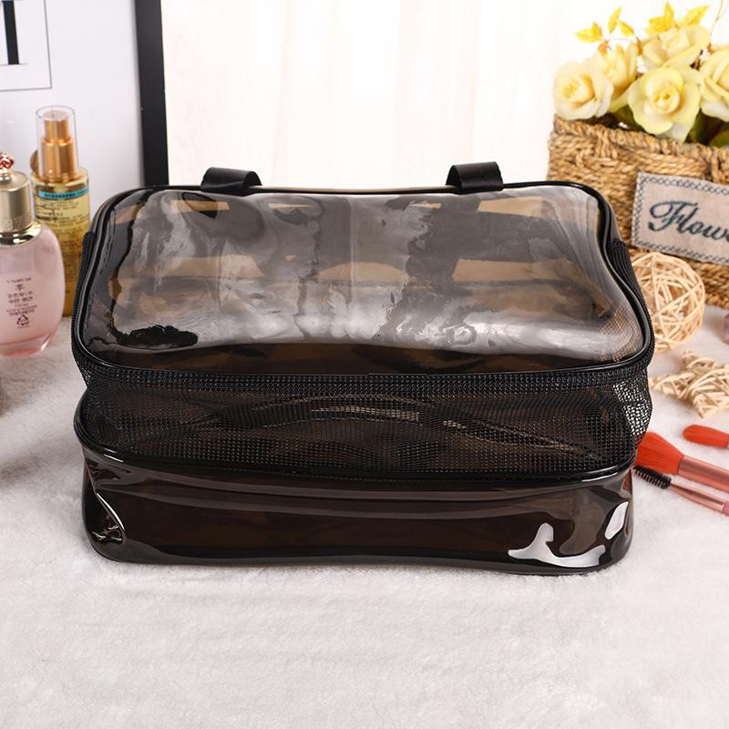 Clear Double-layer Portable Makeup Bag, Dry Wet Separation Large Capacity Travel Cosmetic Storage Bag, Zipper Makeup Organizer Pouch for Women & Girls, Bags Under Nails