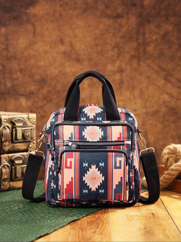 Women's Ethnic Pattern Zipper Crossbody Bag, Boho Style Large Capacity Handbag, Fashionable Crossbody Bag for Daily Use