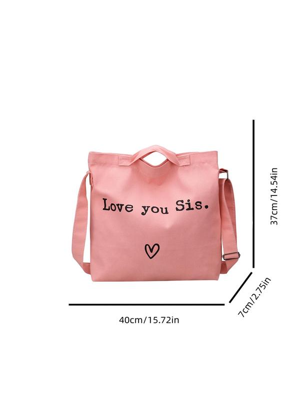 Letter & Heart Pattern Crossbody Bag,  Casual Large Capacity Shoulder Bag for Women & Men, Trendy Versatile High-quality Daily Commuting Bag, Girl Fashionable Shopping Bag