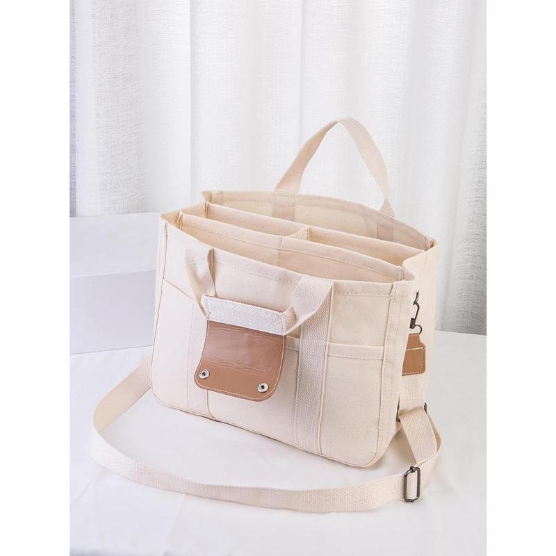 Canvas Tote Bag with Multi Pockets Large Capacity Crossbody Trendy Shoulder Satchel Handbag Small Tote Bag with Compartments