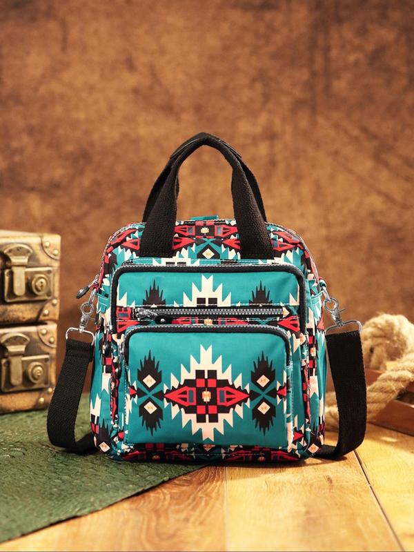 Women's Ethnic Pattern Zipper Crossbody Bag, Boho Style Large Capacity Handbag, Fashionable Crossbody Bag for Daily Use