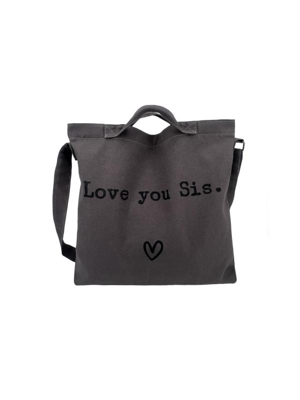 Letter & Heart Pattern Crossbody Bag,  Casual Large Capacity Shoulder Bag for Women & Men, Trendy Versatile High-quality Daily Commuting Bag, Girl Fashionable Shopping Bag