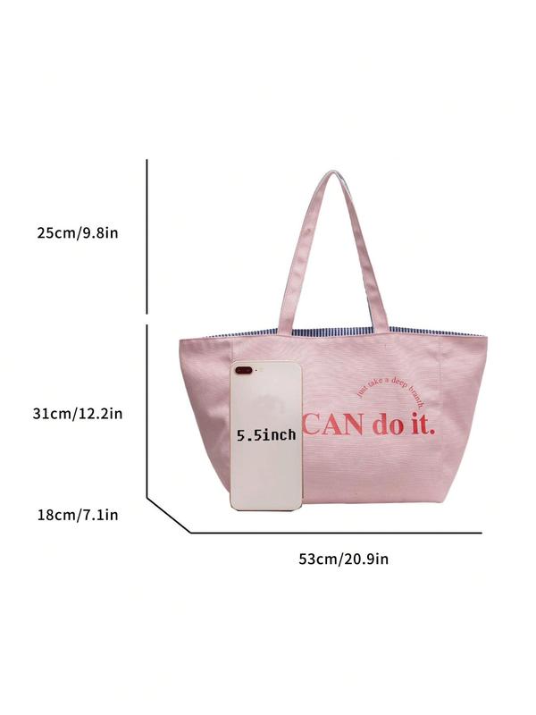 Striped Pattern Letter Design Dual Use Tote Bag, Large Capacity Lightweight Portable Shoulder Bag, Casual Trendy Versatile High-quality Daily Commuting Bag, Girl Fashionable Shopping Bag