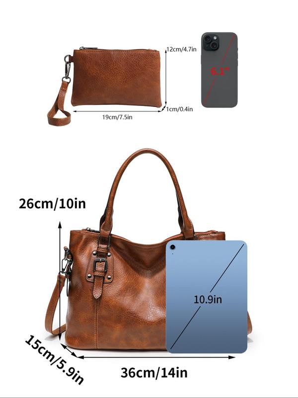 Women's Classic Leather Handbag with Wallet, Casual Large Capacity Multi-pocket Crossbody Bag Set, Trendy Versatile High-quality Daily Commuting Bag