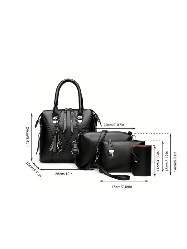 Women's Fashionable Elegant Bag Set, Including Random Pattern Patchwork Tote Bag & Crossbody Bag & Card Holder & Wristlet Bag, Trendy All-match Bag Set for Travel Work Essentials