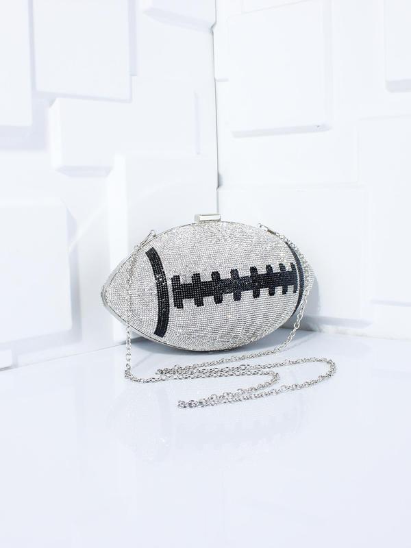 Women's Elegant Rhinestone Decorated Football Shaped Evening Bag, Exquisite Trendy Chain Strap Crossbody Bag, Fashionable Bag for Party Decoration