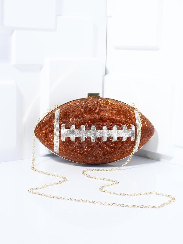 Women's Elegant Rhinestone Decorated Football Shaped Evening Bag, Exquisite Trendy Chain Strap Crossbody Bag, Fashionable Bag for Party Decoration