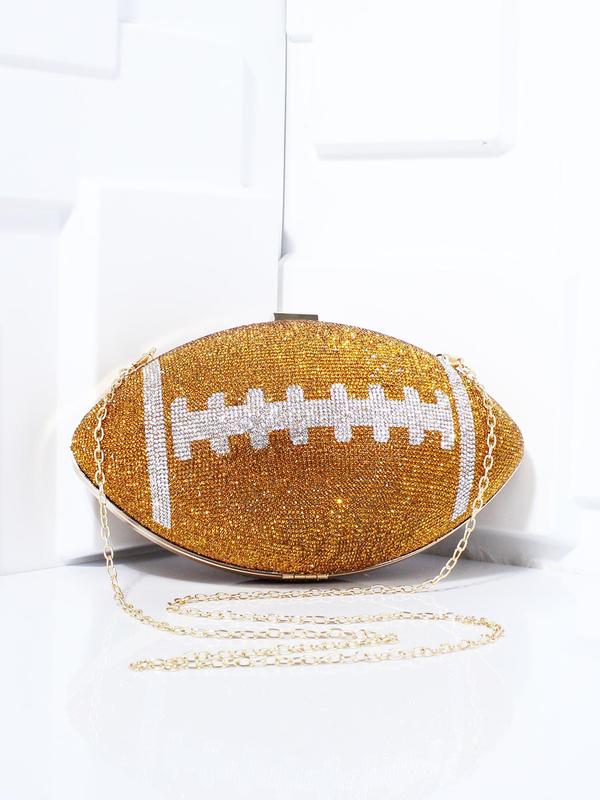 Women's Elegant Rhinestone Decorated Football Shaped Evening Bag, Exquisite Trendy Chain Strap Crossbody Bag, Fashionable Bag for Party Decoration