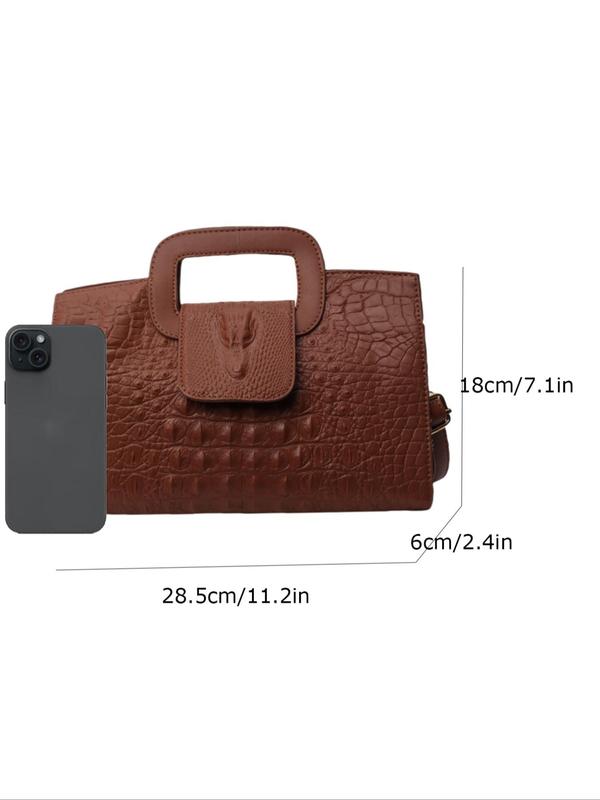 Women's Elegant Plain Color Crocodile Embossed Boston Bag As Gift, Street Style Trendy Handbag & Crossbody Bag, Fashionable Handbag for Daily Use