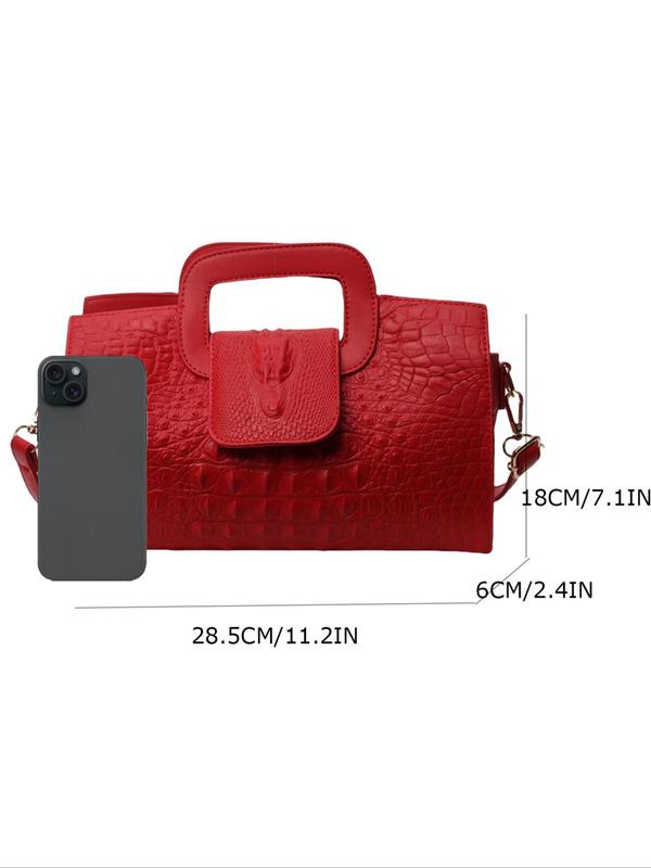 Women's Elegant Plain Color Crocodile Embossed Boston Bag As Gift, Street Style Trendy Handbag & Crossbody Bag, Fashionable Handbag for Daily Use