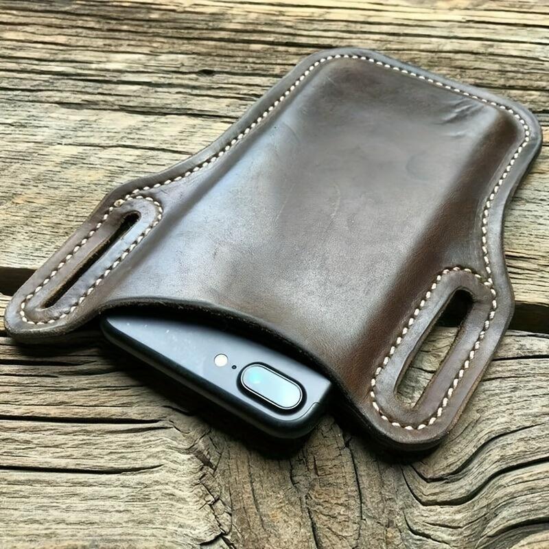 PU Leather Phone Holster with Leather Belt Loop, Retro Style, Suitable for Outdoor Sports Travel Camping Hiking, Compatible with All Smart Phones