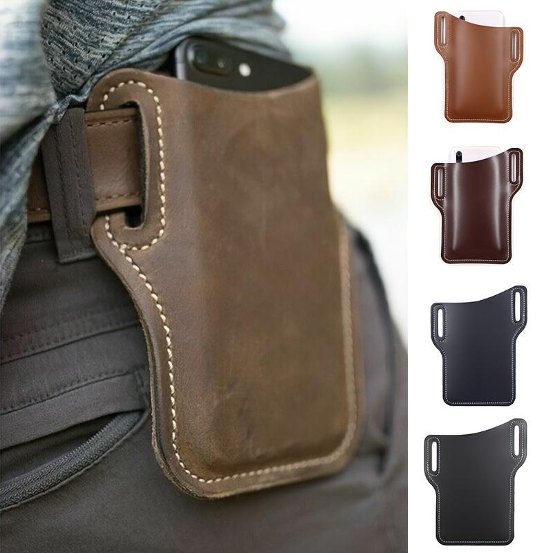 PU Leather Phone Holster with Leather Belt Loop, Retro Style, Suitable for Outdoor Sports Travel Camping Hiking, Compatible with All Smart Phones