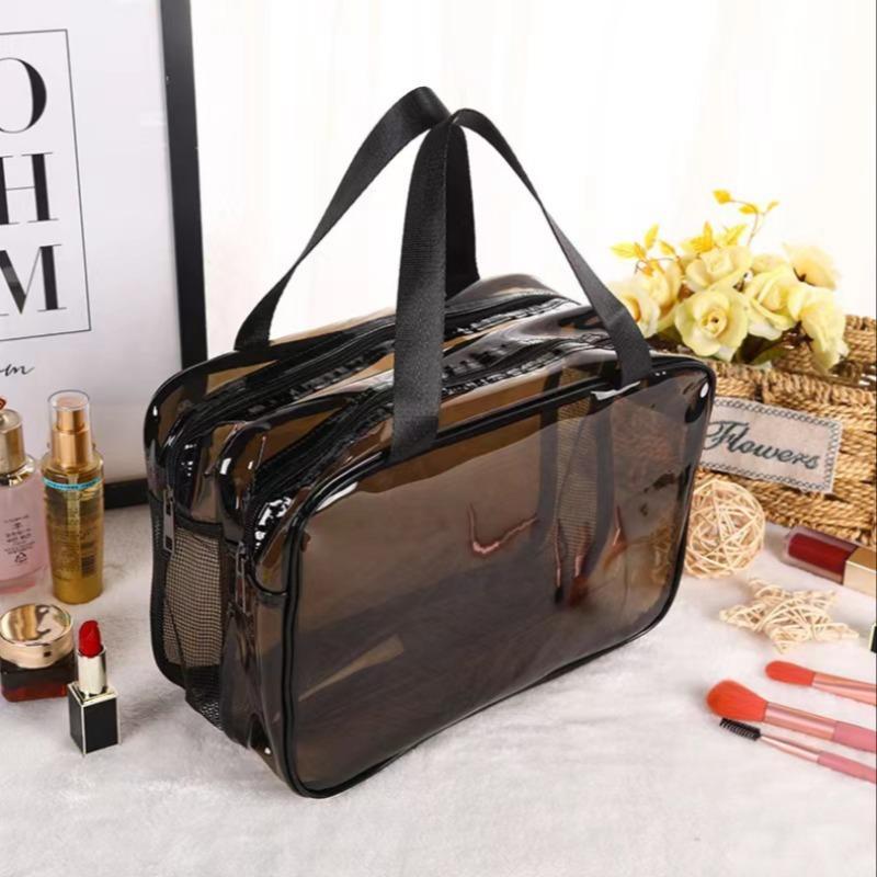 Clear Double-layer Portable Makeup Bag, Dry Wet Separation Large Capacity Travel Cosmetic Storage Bag, Zipper Makeup Organizer Pouch for Women & Girls, Bags Under Nails