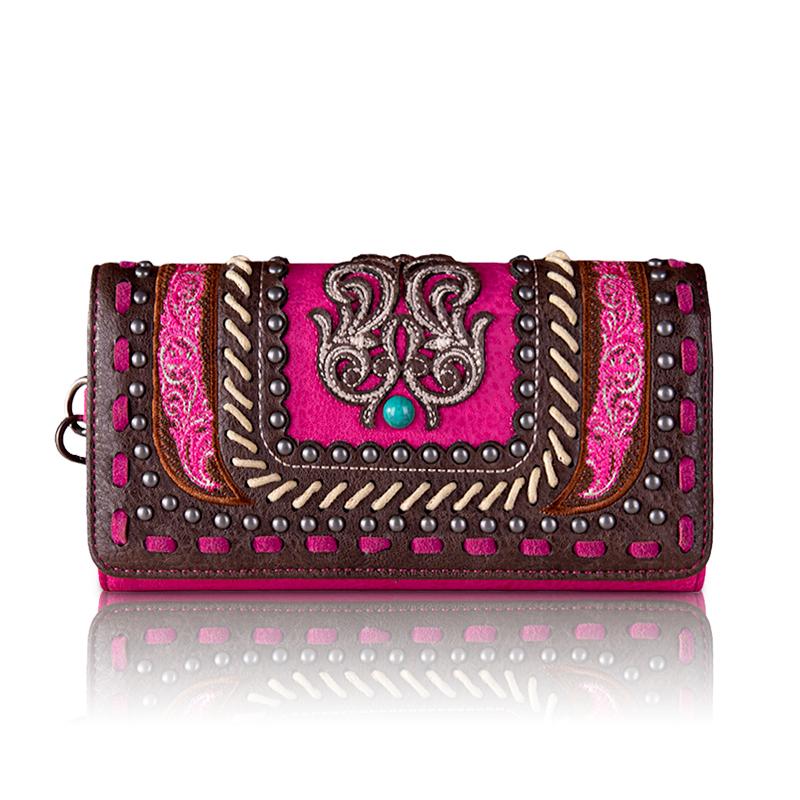 Montana West Embroidered Women Wallet Snap-enclosed Wristlet Clutch with Multi Slots for Credit Cards Suitable for Dating Banquet