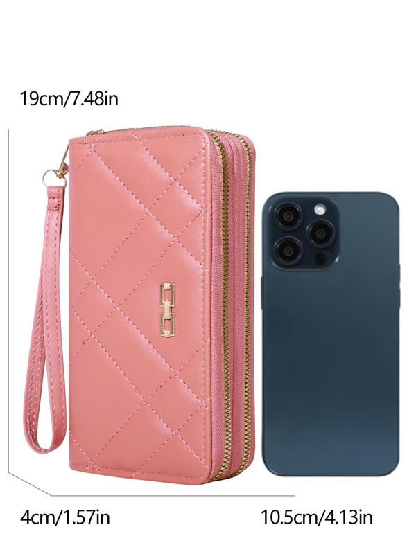 Women's Elegant Quilted Pu Leather Long Wallet, Casual Trendy Multiple Card Slots Zipper Wallet, Simple Style Plain Color Wristlet Wallet for Daily Use