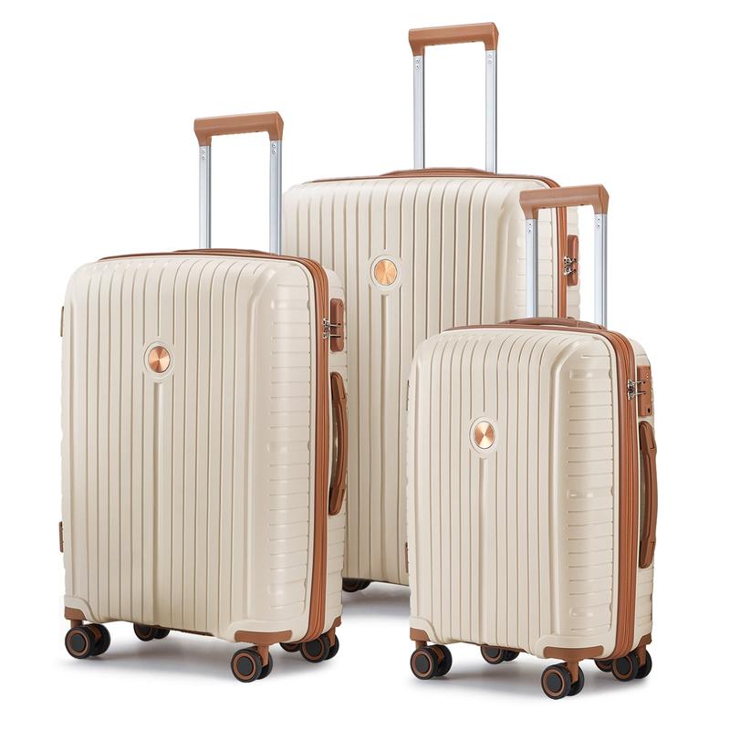 Joyway 3 Piece Luggage Sets Hardshell Lightweight Suitcase with TSA Lock Spinner Wheels（White）