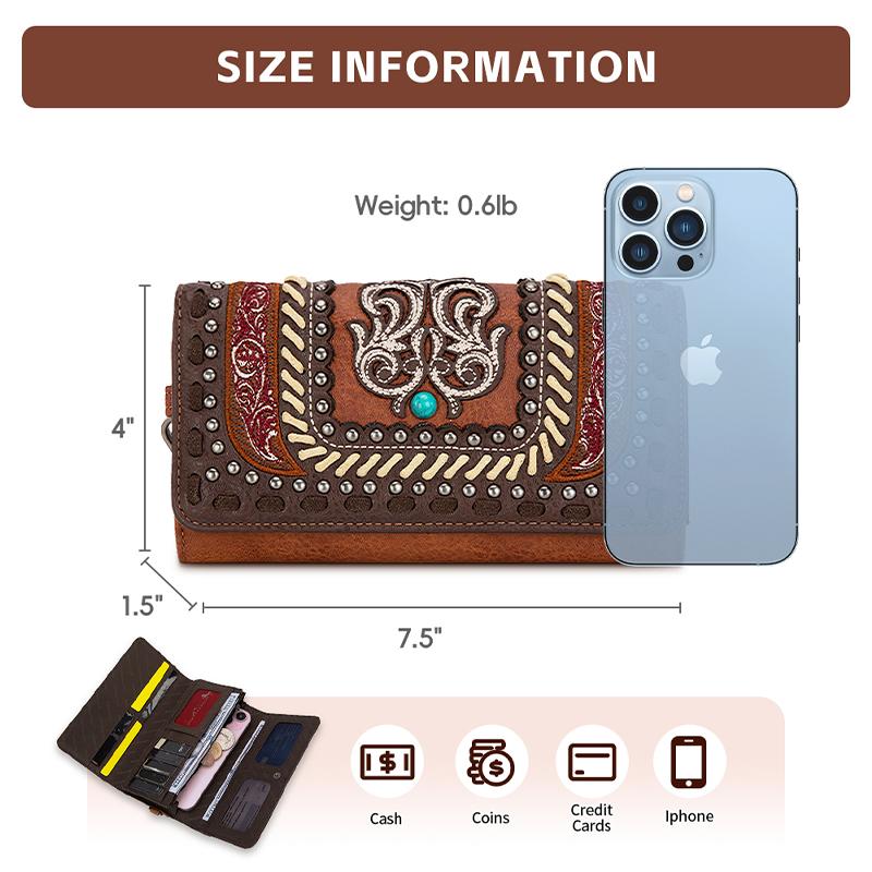 Montana West Embroidered Women Wallet Snap-enclosed Wristlet Clutch with Multi Slots for Credit Cards Suitable for Dating Banquet