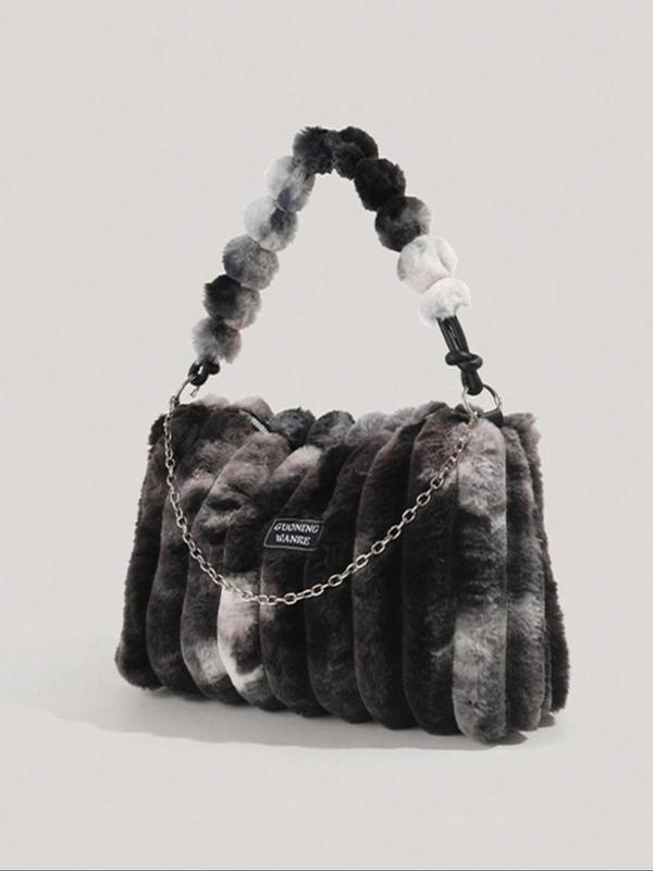 Women's Ombre Plush Shoulder Bag, Fashionable Chain Decor Fluffy Underarm Bag for Daily Used, Casual Trendy Versatile High-quality Daily Commuting Bag