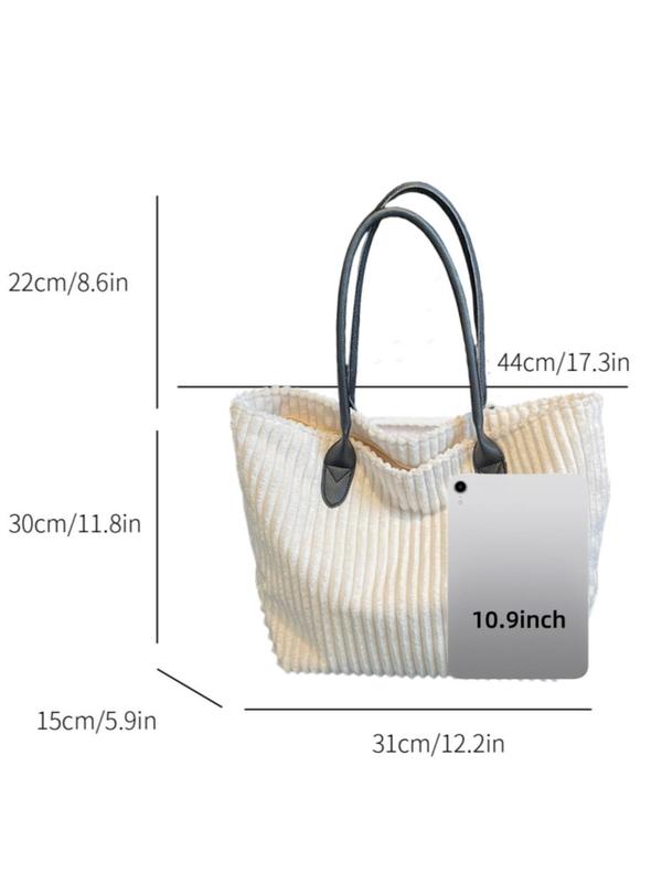 Women's Solid Color Corduroy Tote Bag, Large Capacity Shoulder Bag for Daily Used, Casual Trendy Versatile High-quality Daily Commuting Bag, Girl Fashionable Shopping Bag