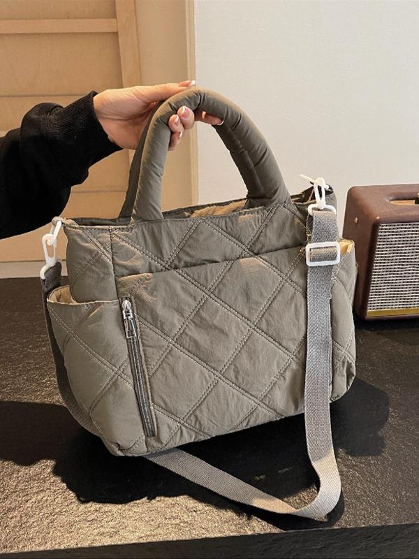 Women's Solid Color Quilted Tote Bag, Fashionable Large Capacity Shoulder Bag for Work & Daily Used, Casual Trendy Versatile High-quality Daily Commuting Bag