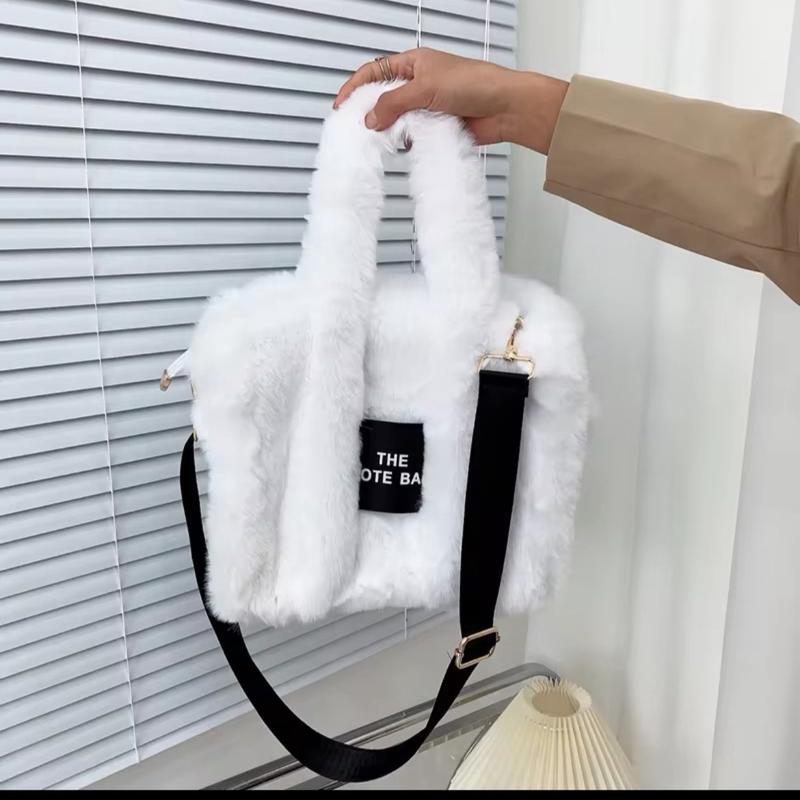 Luxury Designer Faux Fur Tote Bag for Women Autumn Winter Plush Shoulder Crossbody Shopper Purses