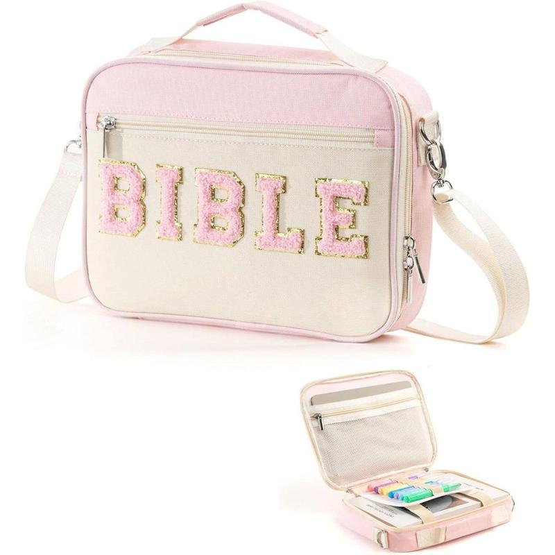 Bible Cover Case bag, Large Chenille Letter Bible Bag with Shoulder Strap,Bible Carrying Tote Bags for Bible Study Accessories