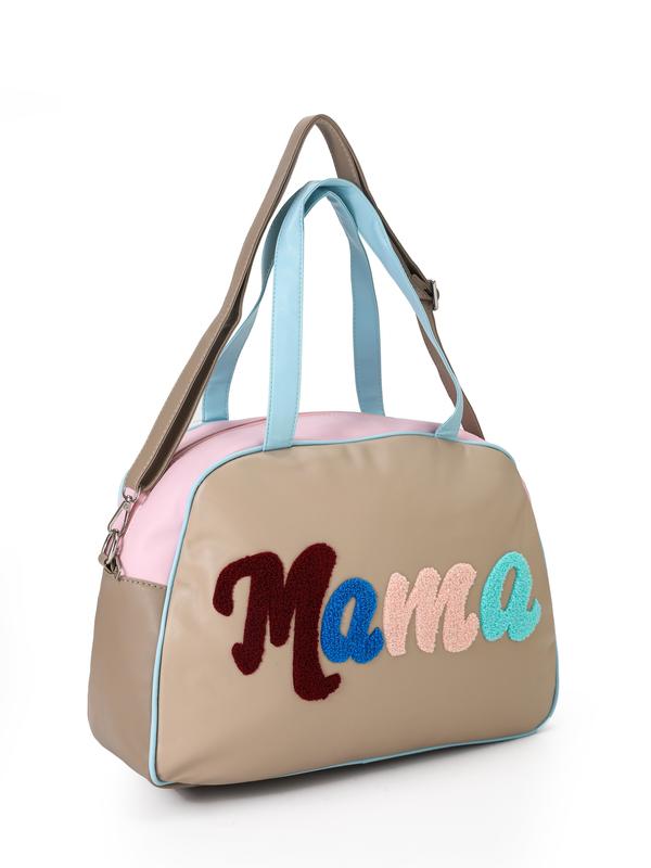 women MAMA Embroidery Grey Duffel Bag