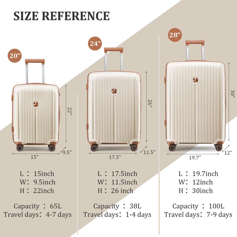 Joyway 3 Piece Luggage Sets Hardshell Lightweight Suitcase with TSA Lock Spinner Wheels（White）