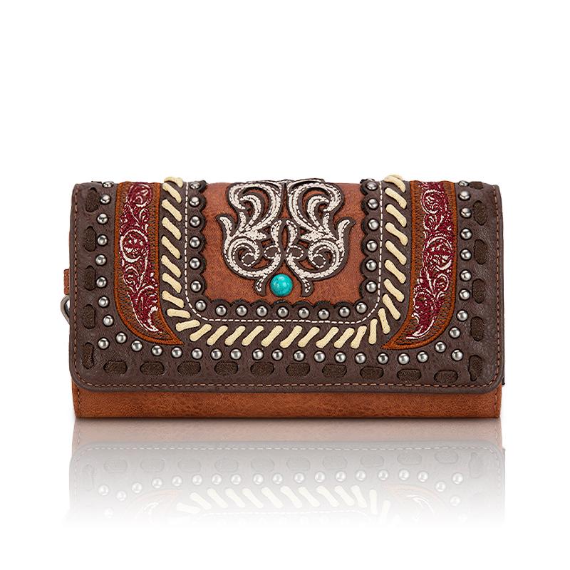 Montana West Embroidered Women Wallet Snap-enclosed Wristlet Clutch with Multi Slots for Credit Cards Suitable for Dating Banquet