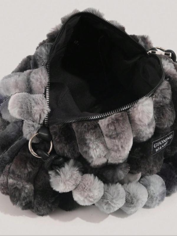 Women's Ombre Plush Shoulder Bag, Fashionable Chain Decor Fluffy Underarm Bag for Daily Used, Casual Trendy Versatile High-quality Daily Commuting Bag